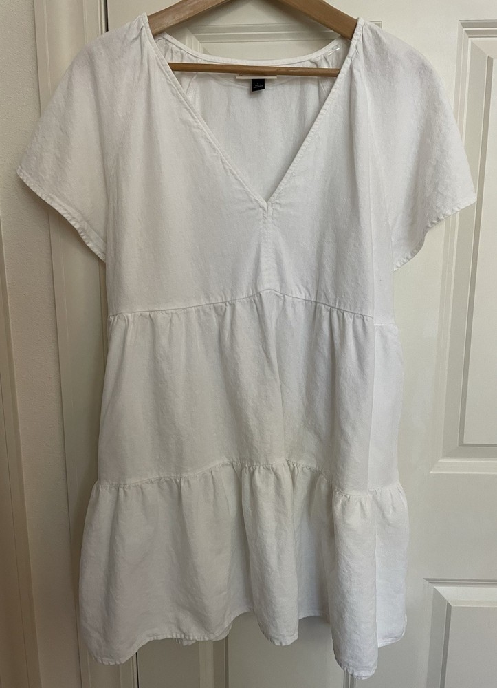 Universal Thread White Tiered Tunic Top Sz L Babydoll Coverup Flowy Peasant Boho
