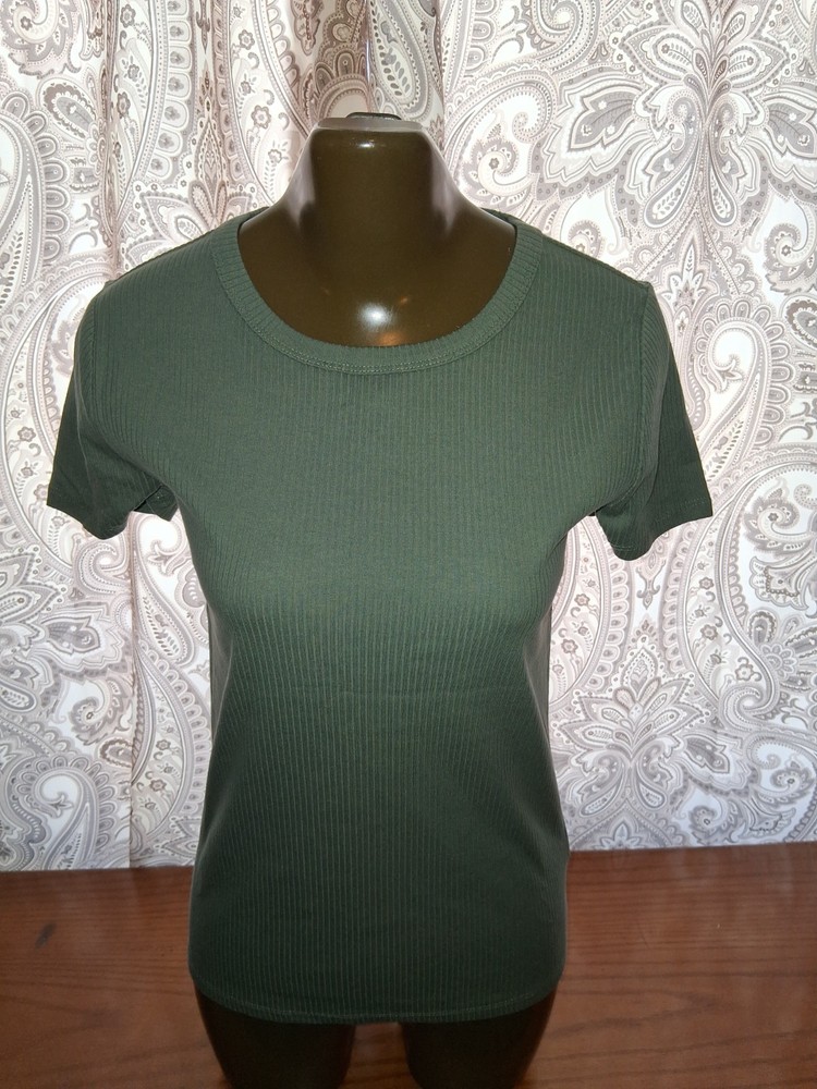 Gap Beige Rib-Knit Short Sleeve T-Shirt Women's Size Medium