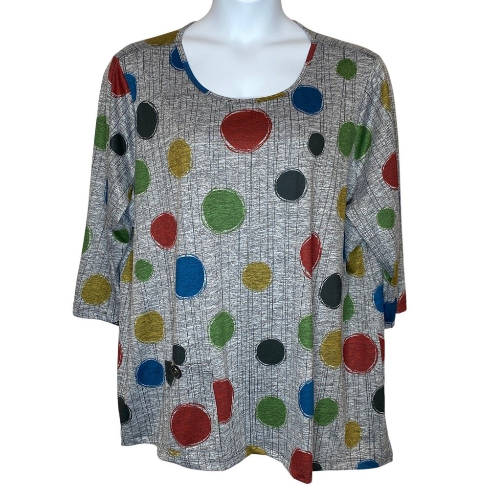 Ali Miles Womens Polka Dot Asymmetrical Tunic Top Plus Size 3X Lagenlook Artsy