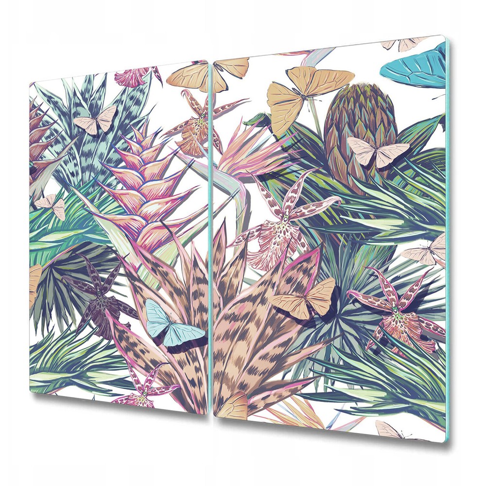 Glass Kitchen Chopping Board Tropical Colourful retro pastel flowers art 2x30x52
