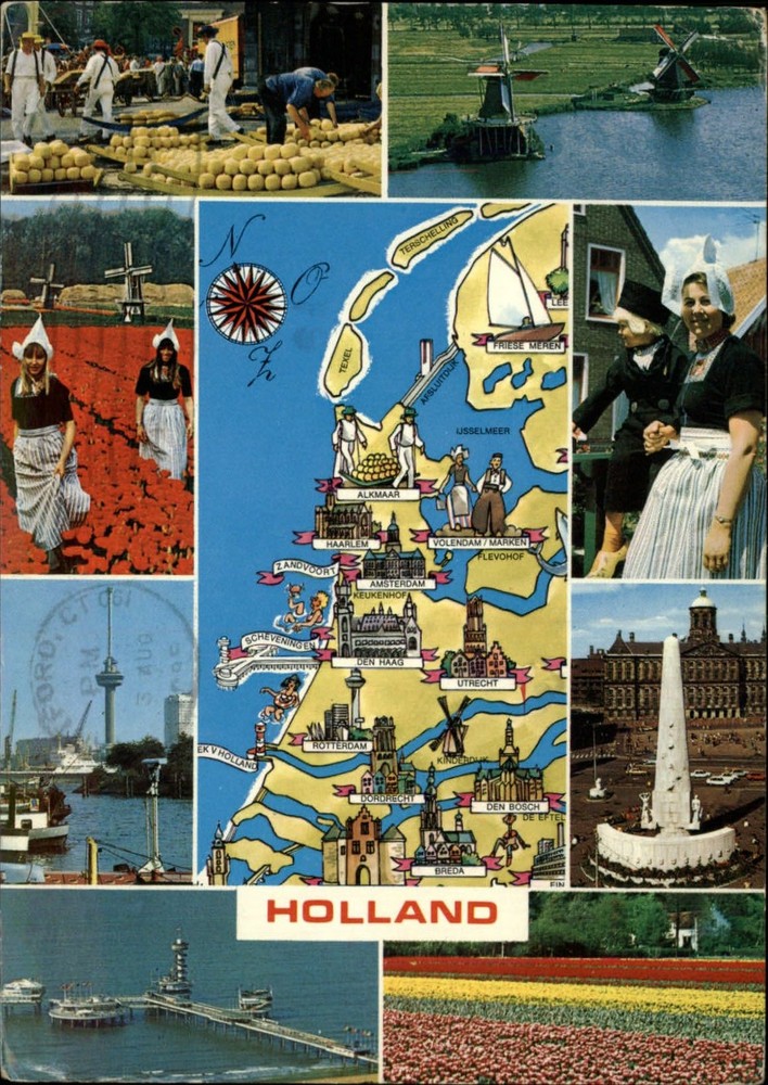 Netherlands Holland Map tulips multiview ~ postcard sku723
