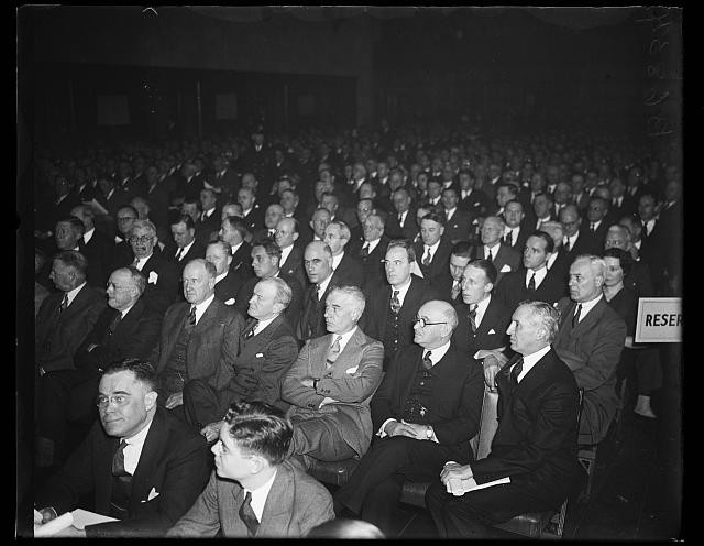 Photo:1935 Men in Suits Audience Meeting Crowd Interior Event
