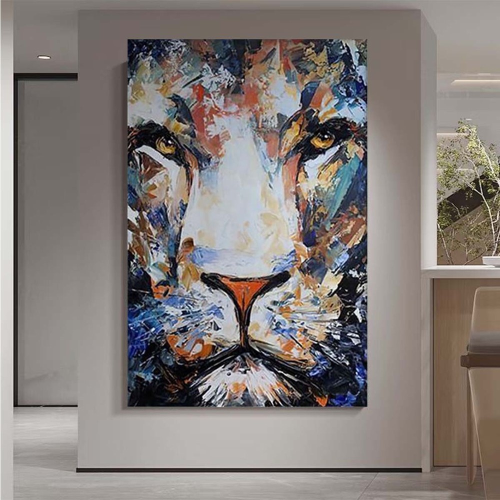Custom Abstract Tiger Lion Head Wall Art Canvas Poster Handmade Oil Painting