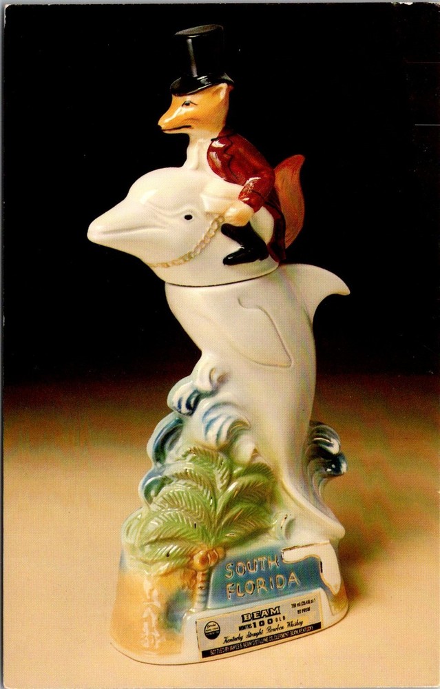 Vintage South Florida Beam Fox on Dolphin Bottle Postcard