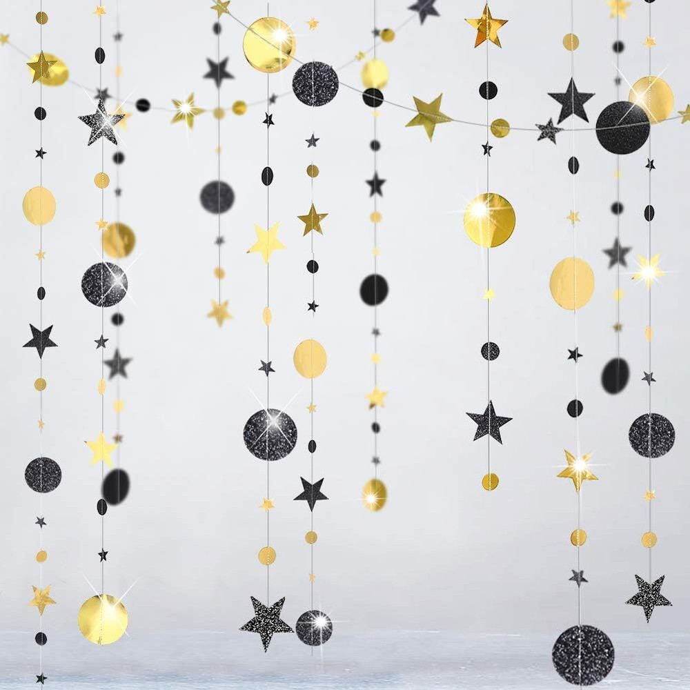Cheerland Black Gold Party Decorations Moon Star Garland Hanging