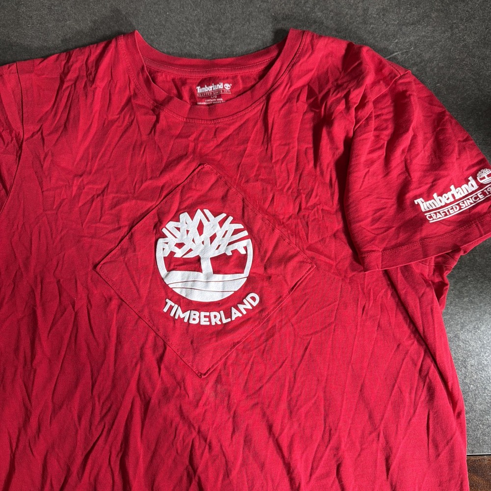 Timberland Red Graphic Logo T Shirt Size Large Short Sleeve Cotton Tee