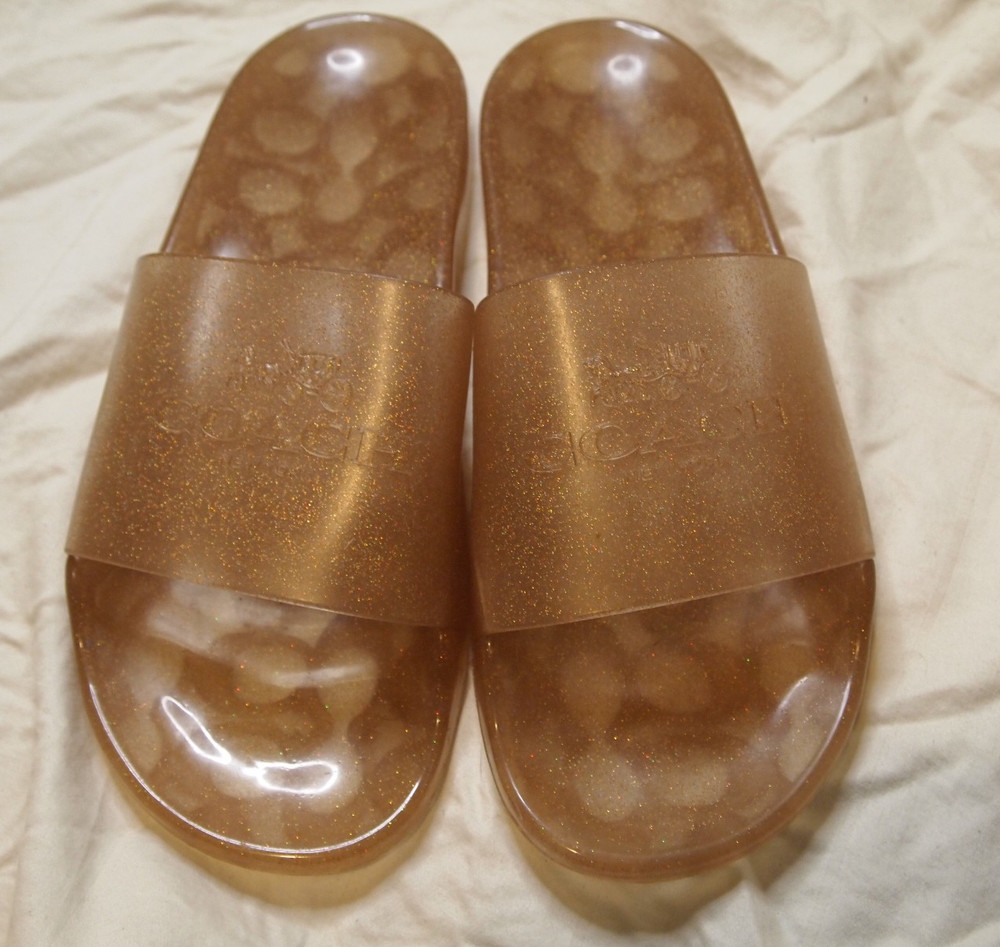 Coach Ulyssa Women's Rubber Jelly Slide Sandals Glitter Gold Size 8