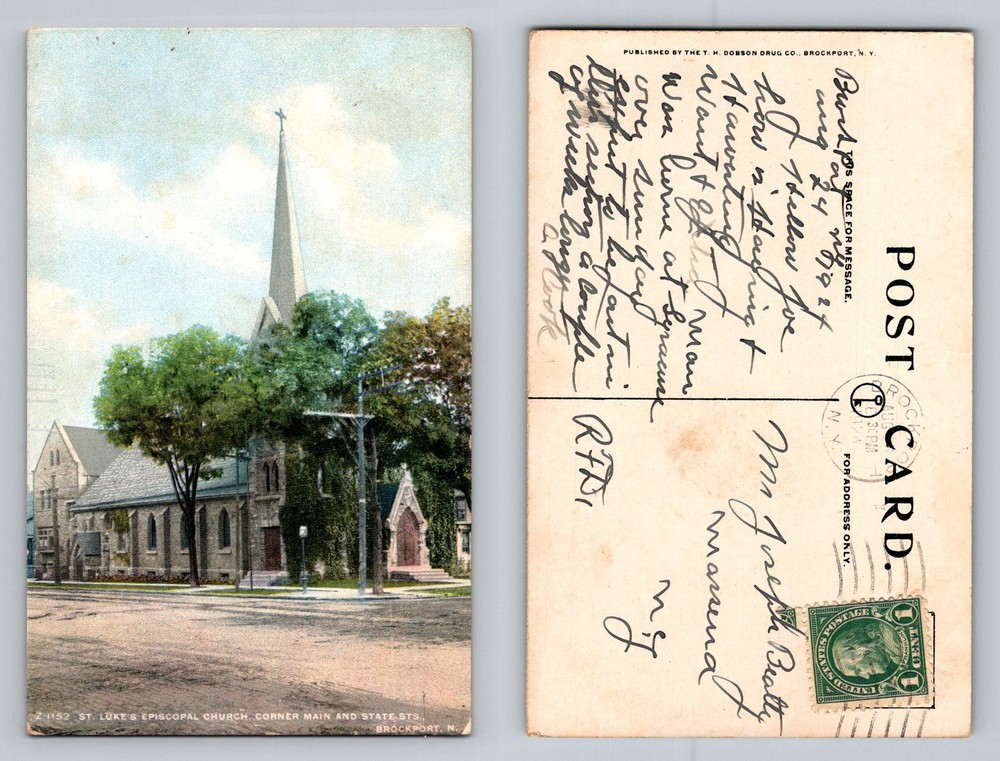 Brockport, NY-New York, St Luke’s Episcopal Church Main & State Vintage Postcard