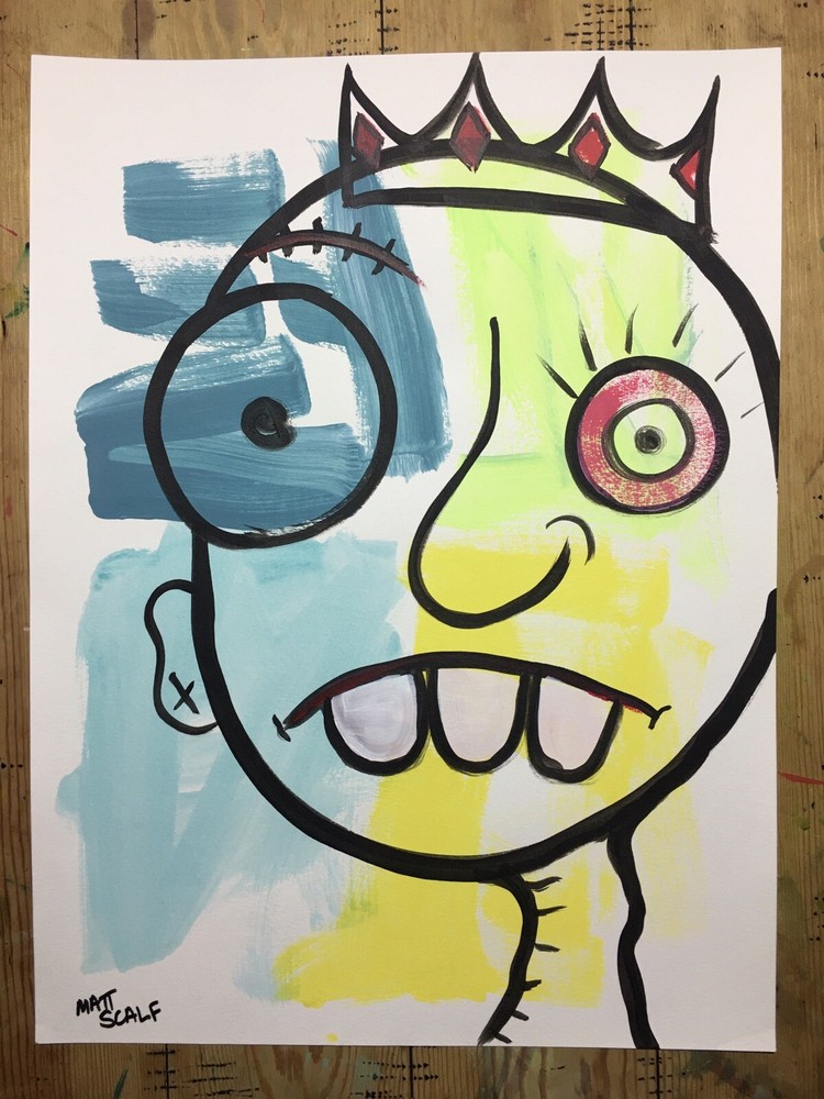 Matt Scalf 18x24 Face Abstract Street Art Graffiti ORIGINAL PAINTING Pop Modern-image