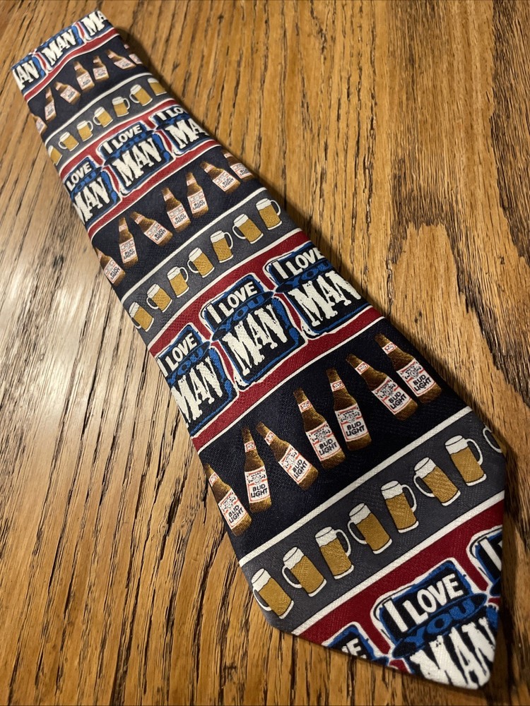 Vintage EUC 90s Budweiser Bud Light Theme Tie I Love You Man 1996 Necktie USA