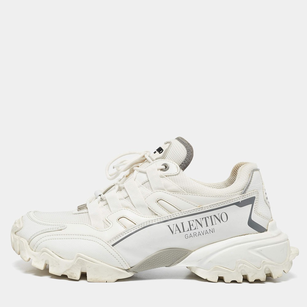 Valentino White Leather and Mesh Climbers Lace Up Sneakers Size 40