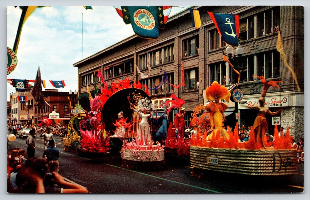 Minneapolis Minnesota~Aquatennial Parade On Street~Vintage Postcard