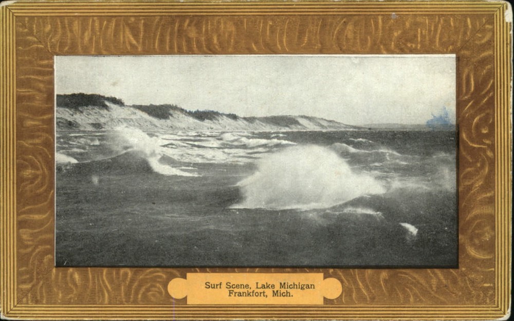 Frankfort Michigan Lake Michigan surf scene c1910 vintage postcard
