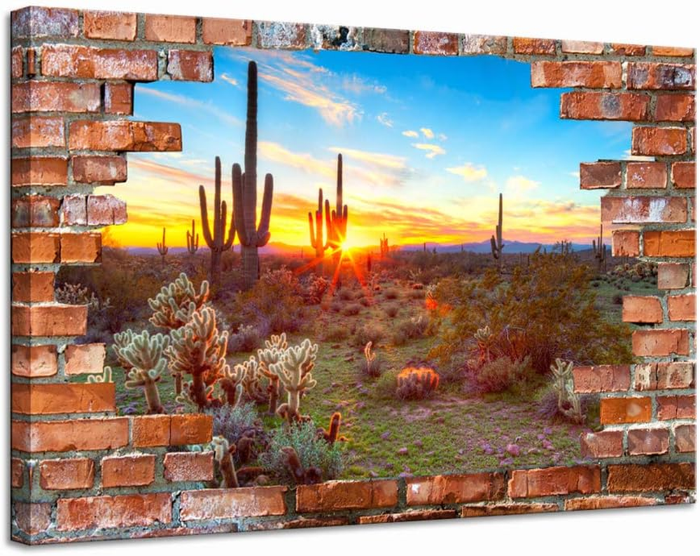 Modern Canvas Wall Art Saguaros at Sunset Landscape Poster Canvas Arizona Sonora