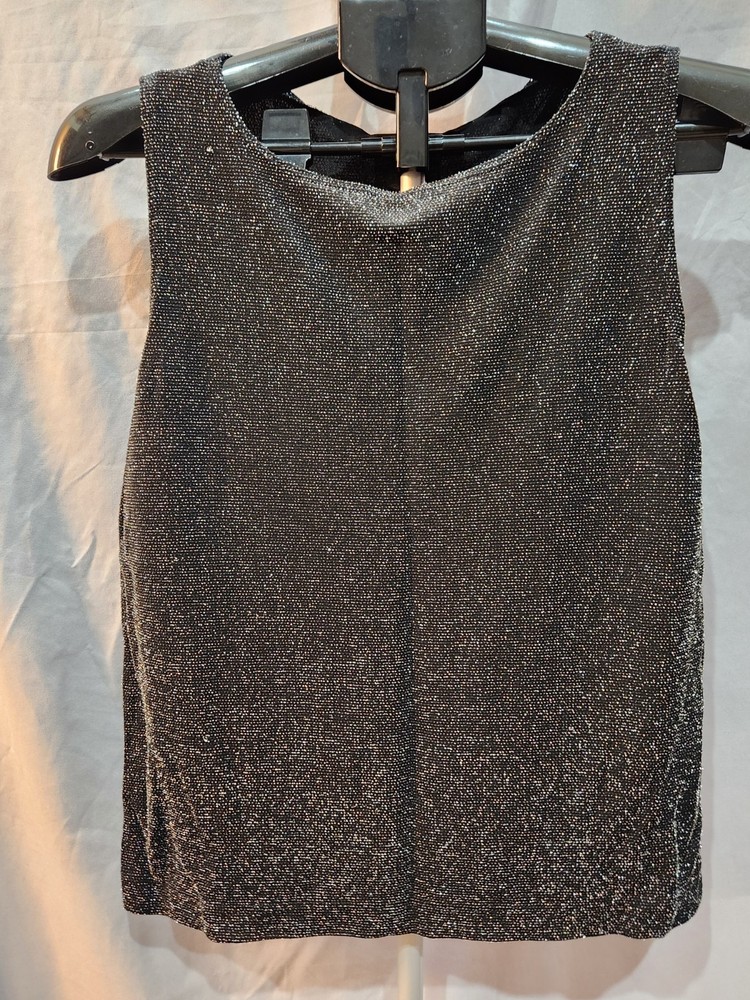 Chico's Design Size 2 Black & Silver Metallic Shimmer Sleeveless Tank Top