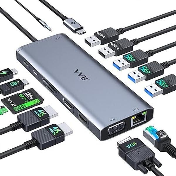 14 in 1 USB C Docking Station Dual Monitor HDMI for Laptop