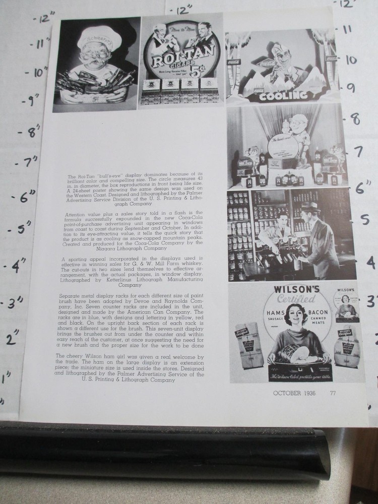 magazine ad 1936 store display Coca Cola Roi-tan Schrafft's candy Wilson ham
