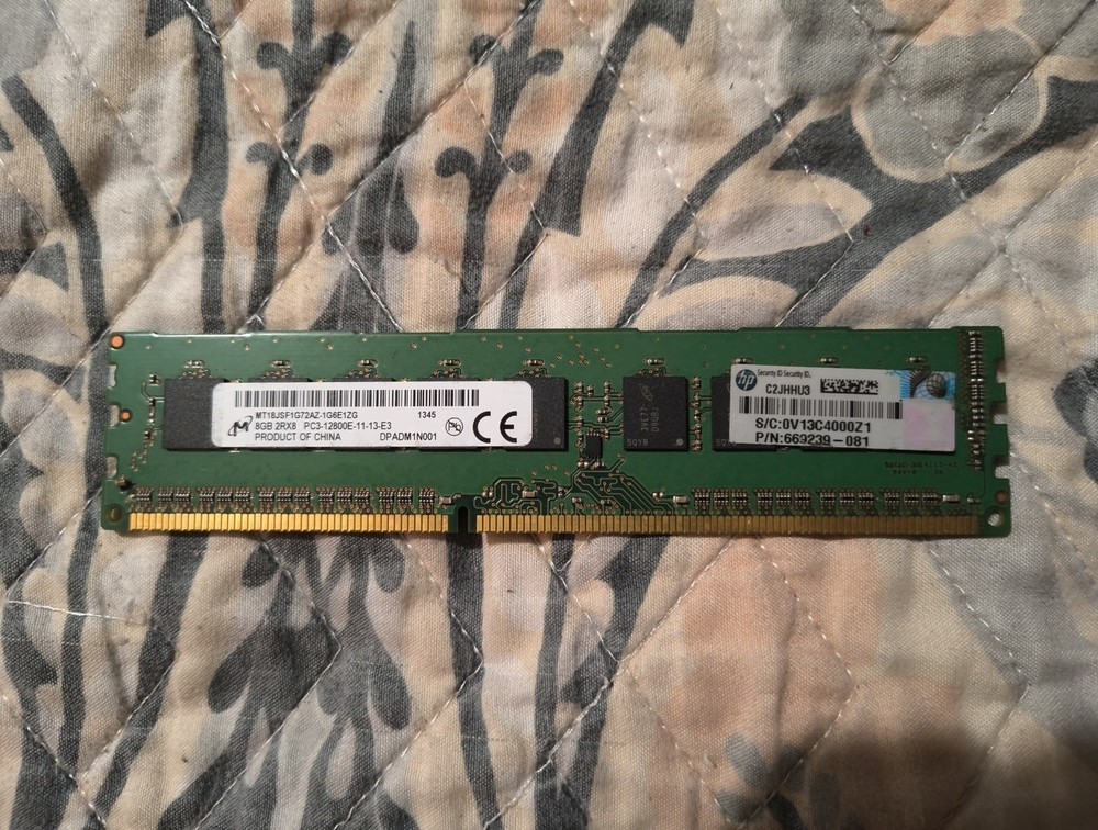 HP 8GB 2Rx8 PC3-12800E RAM 669239-081 Micron MT18JSF1G72AZ-1G6E1ZG