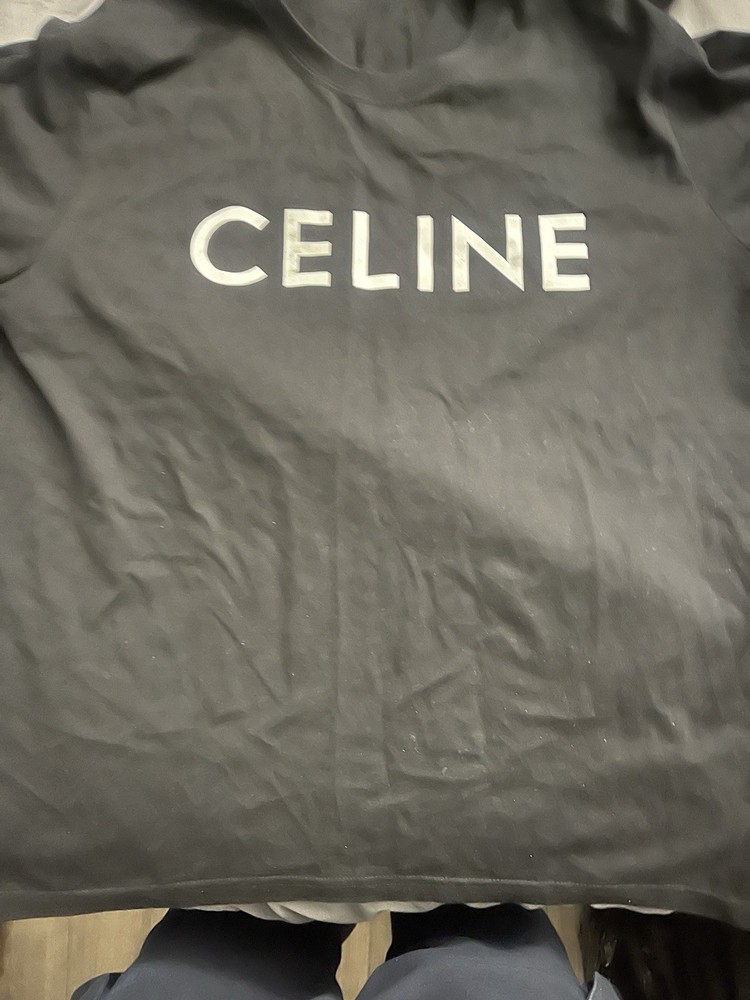 celine men's logo t-shirt size m black cotton jersey crew neck short sleeve