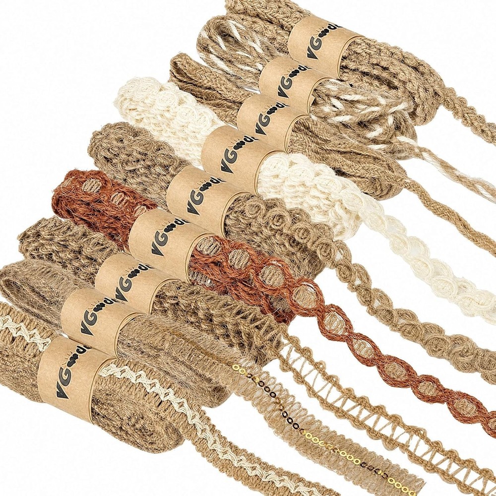 9 Rolls Jute Ribbons Lace Craft Ribbon 18 Meters for Crafts Wraping Gifts Party