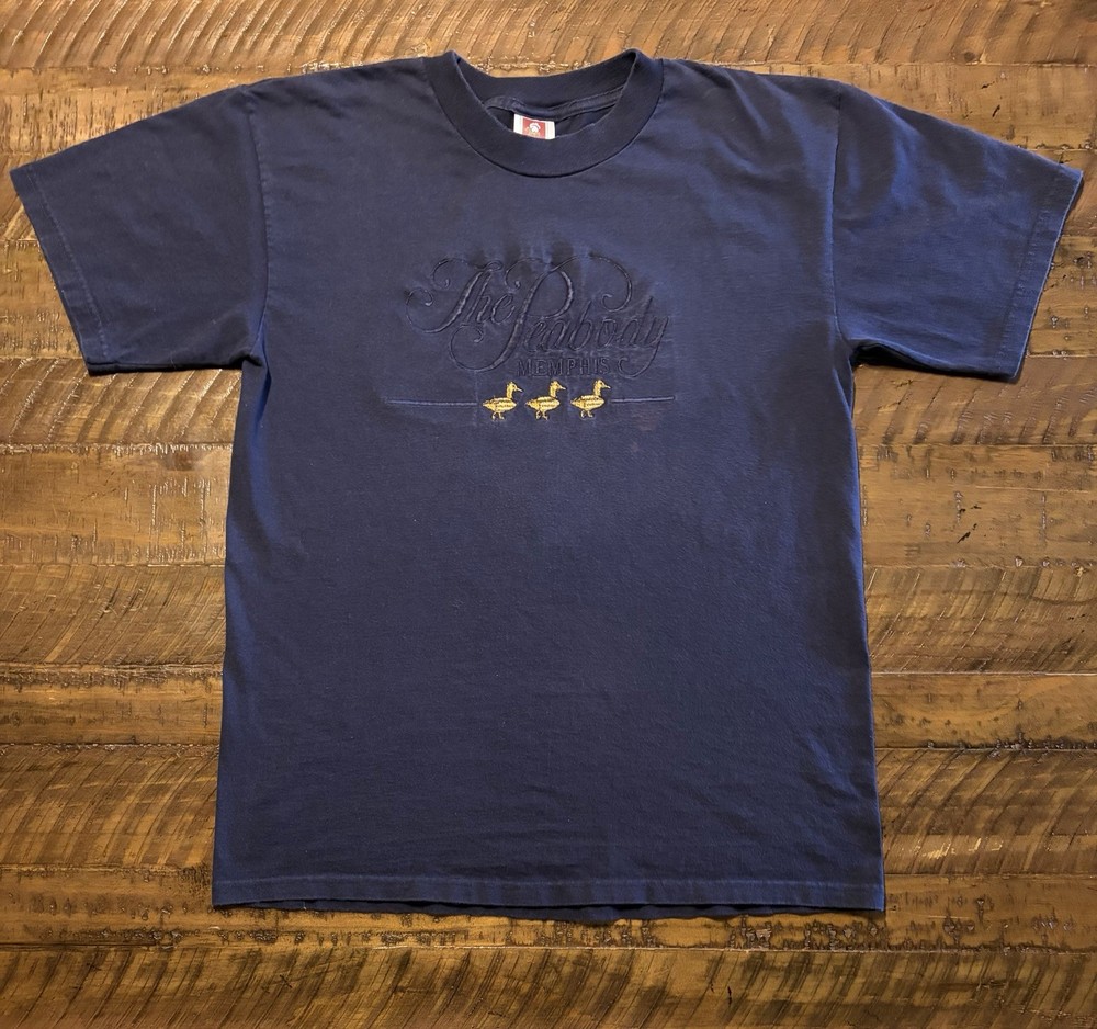 Vintage 90s The Peabody Memphis Hotel Ducks Embroidered T Shirt M/L Navy Blue