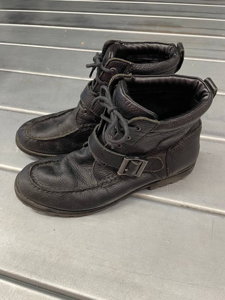 Polo Ralph Lauren Ranger Men's Leather Lace Up Boots Size 9 D Black Buckle