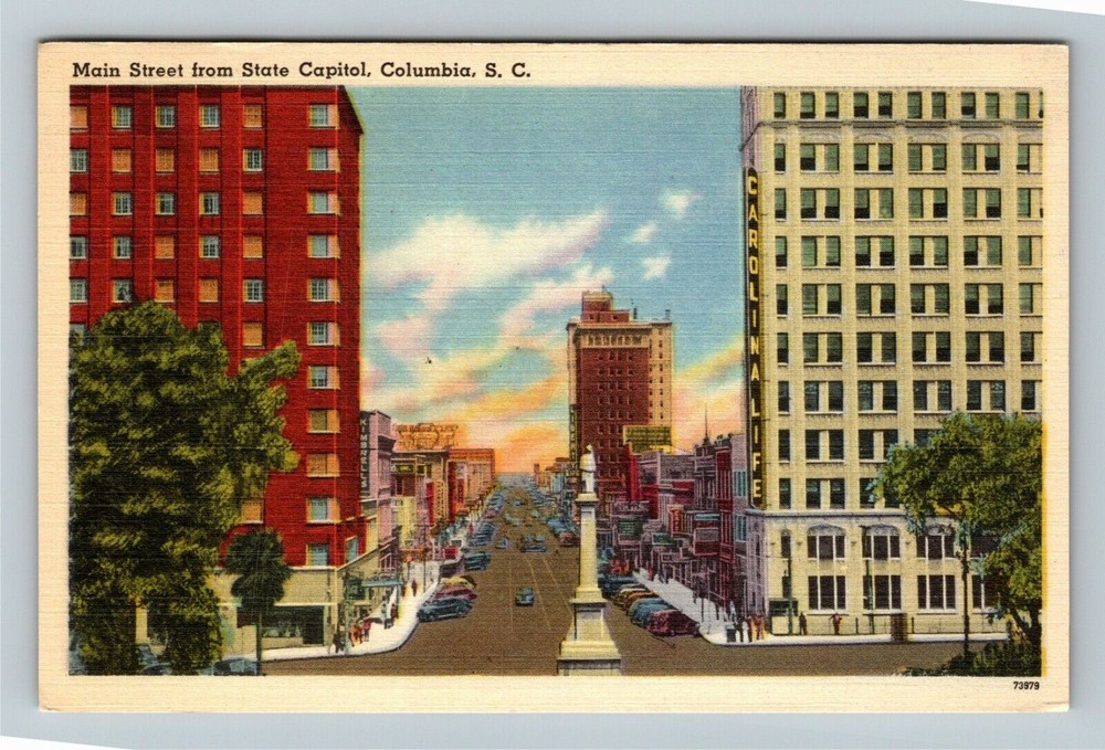 Columbia SC-South Carolina, Aerial Main Street Capitol Vintage Postcard