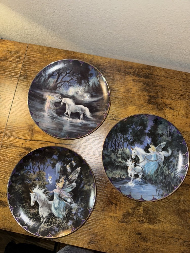 Set of 3 Bradford Exchange Fairyland Plates by Mimi Jobe - Unicorns & Fairies