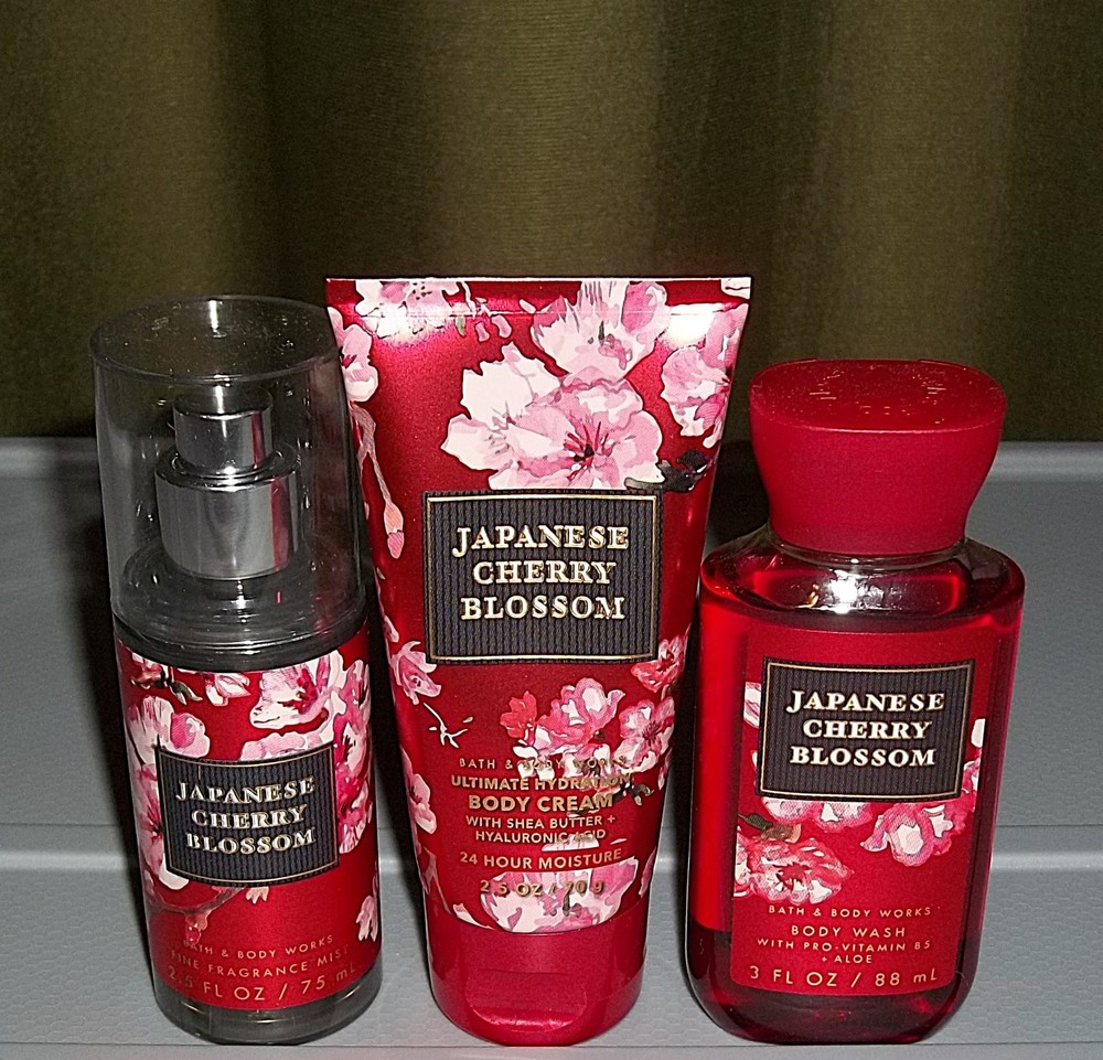Bath & Body Works JAPANESE CHERRY BLOSSOM Travel Size Set MIST LOTION BODY WASH