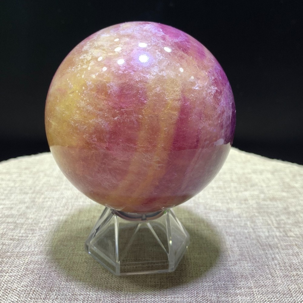 673g Natural Fluorite Ball Colorful Quartz Crystal Gemstone Healing Sphere with Display Stand