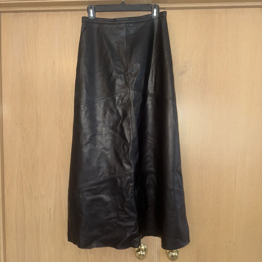 Yvonne Marie Genuine Black Leather ALine Maxi Skirt Womens 6