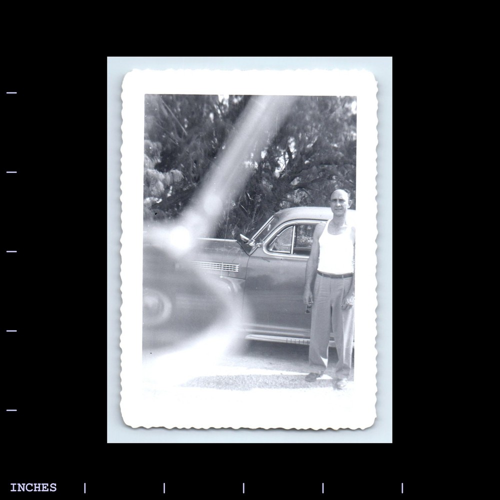 Vintage Photo MAN BY CLASSIC CAR ABSTRACT VIEW THROUGH WINDOW