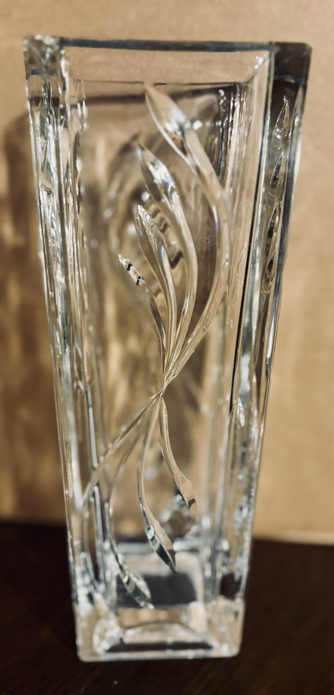 Vintage Bohemia Czech Republic Hand Cut 24% Lead Crystal Square Vase 10