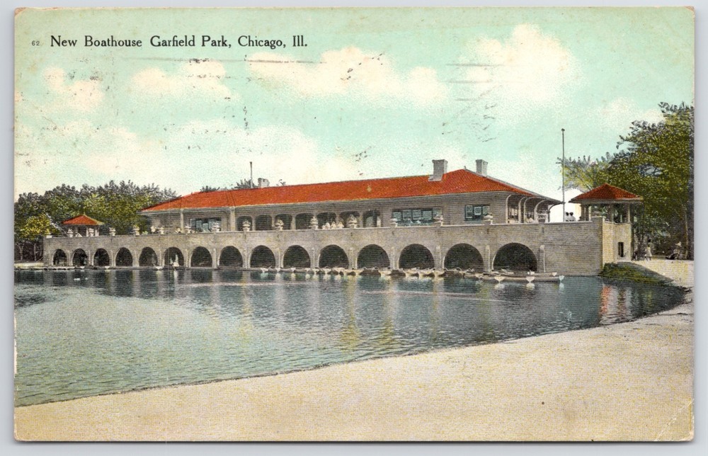 IL Chicago Garfield Park Boathouse c1910 Sand Lake MI McClurg Postcard