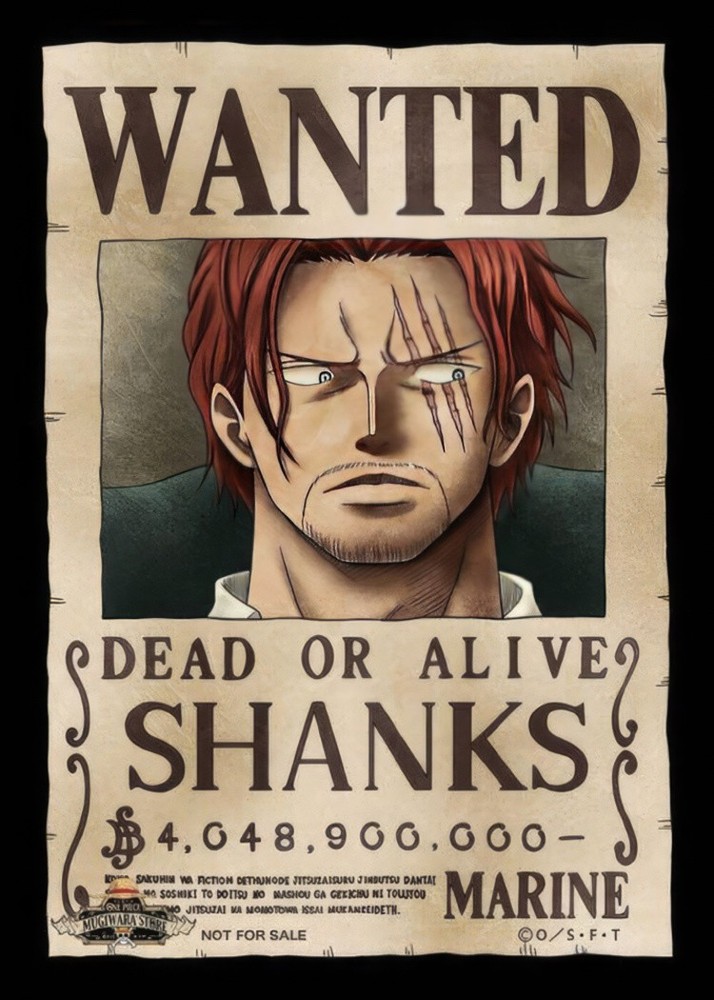 One Piece - Anime TV Show Poster (Wanted: Dead Or Alive - Shanks) (Size 24 x 36)