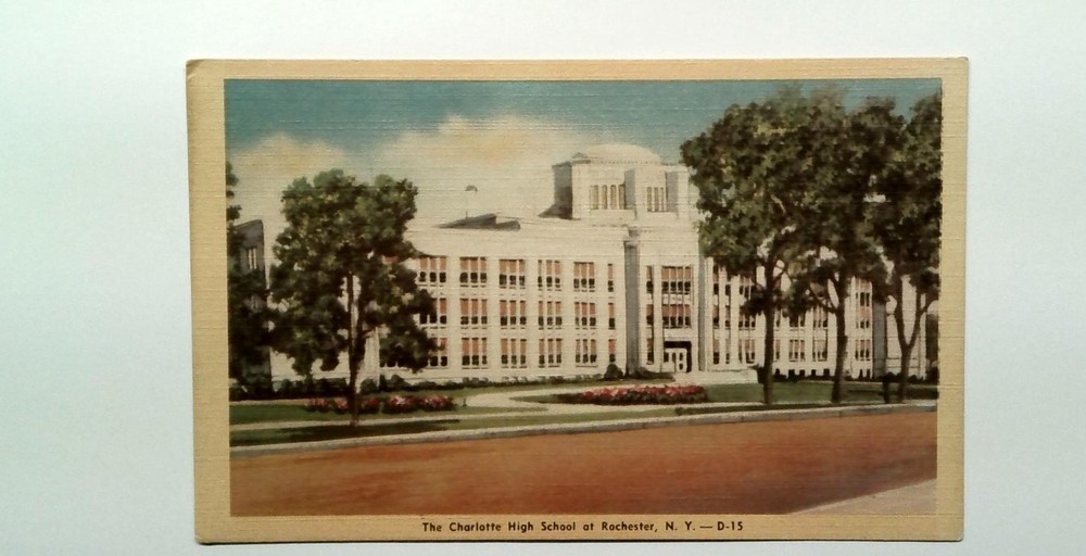 Vintage Linen Postcard Charlotte High School Rochester NY Litho 1930s