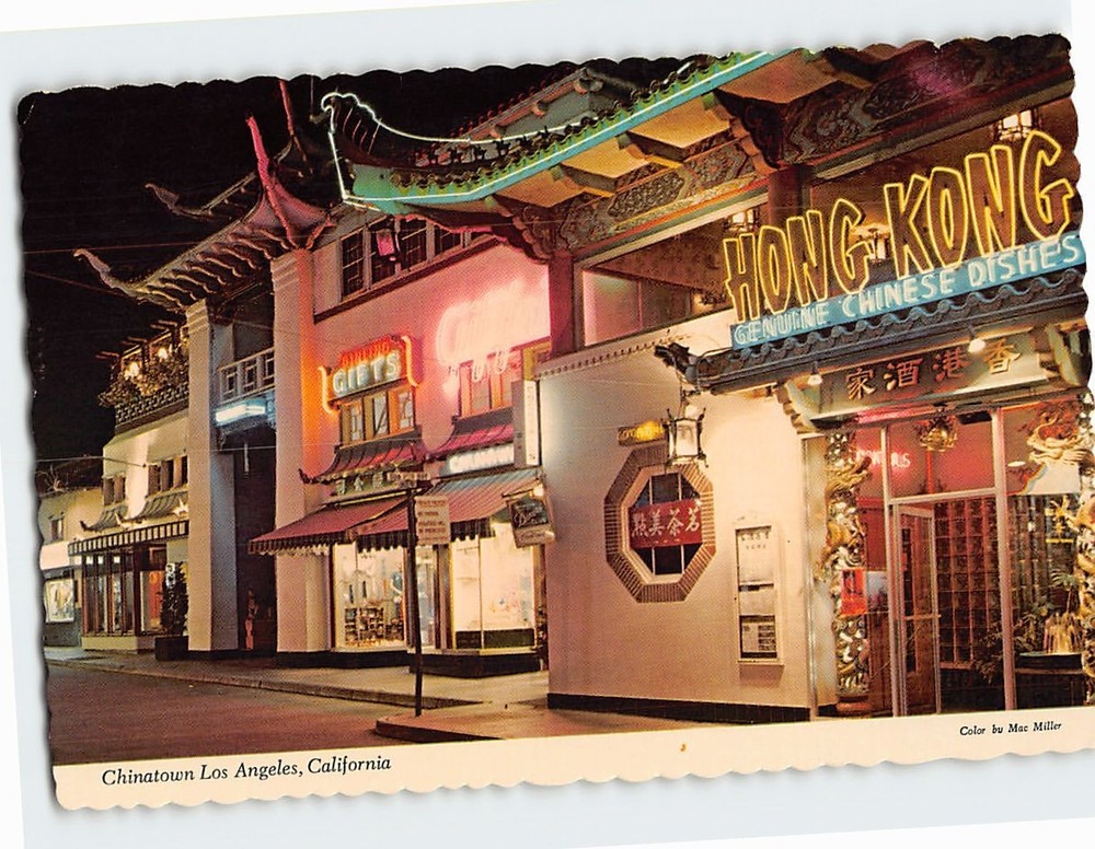 Postcard Night View of Chinatown Los Angeles California USA