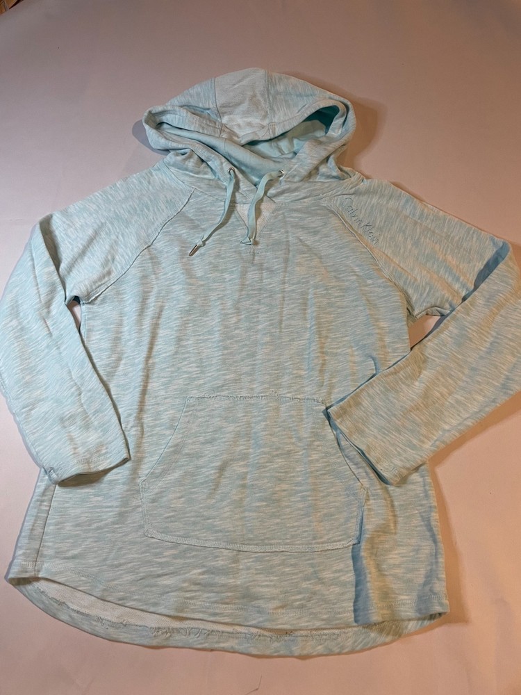 Calvin Klein Hoodie Sweatshirt Womens Large Blue Pullover Lightweight Athleisure