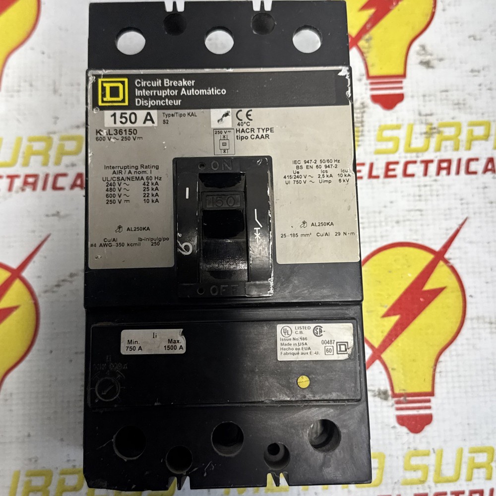 Square D KAL36150 Circuit Breaker Type KAL 150A 3Pole 600V