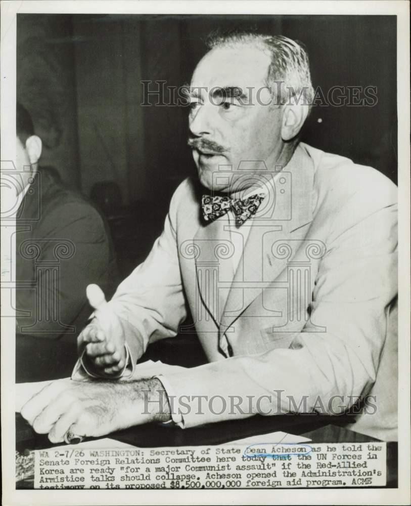 1951 Press Photo Dean Acheson at Senate Foreign Relations Committee meeting, DC