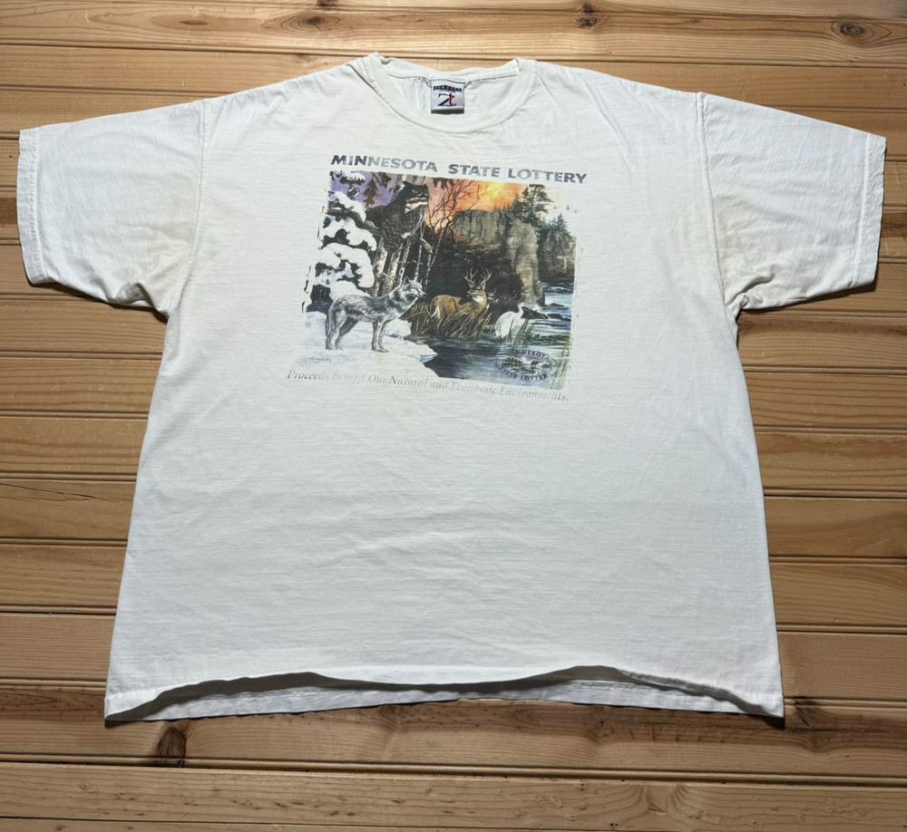 Vintage Y2K Minnesota State Lottery Wildlife Nature Animals Souvenir Shirt - XL