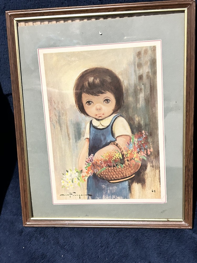 OZz Franca 1964 Big Eyes Sad Eyes Signed By Artist Orig Frame 11/8 Prints Lot 2