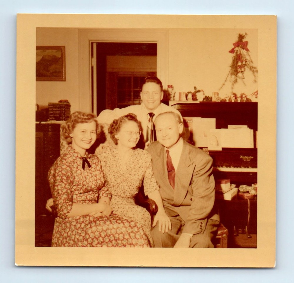Old Vintage Square Color Photo MEN WOMEN IN LIVING ROOM BY PIANO SNAPSHOT PIC