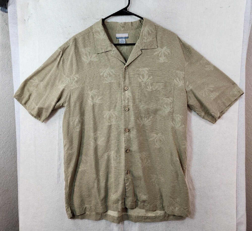 Breakwater Mens Medium Beige Floral Hawaiian Short Sleeve Button Up Shirt