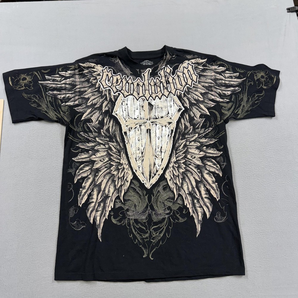 Revolution Shirt Mens XL Black y2k skater cross wings grunge emo goth