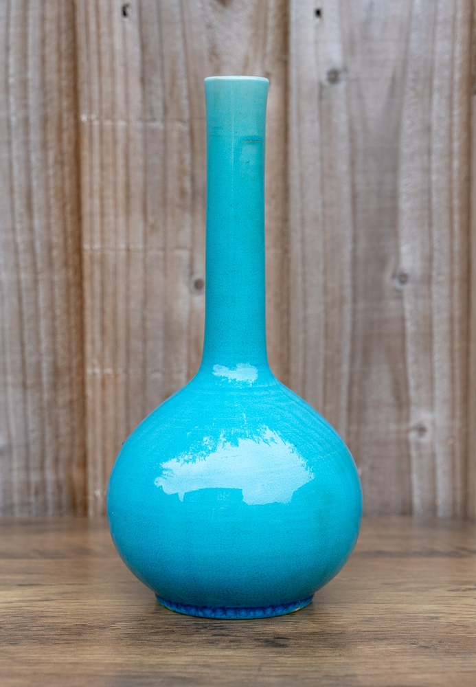 Chinese 19th Century Turquoise Crackle Glaze Bottle Vase 20cm Tall Approx