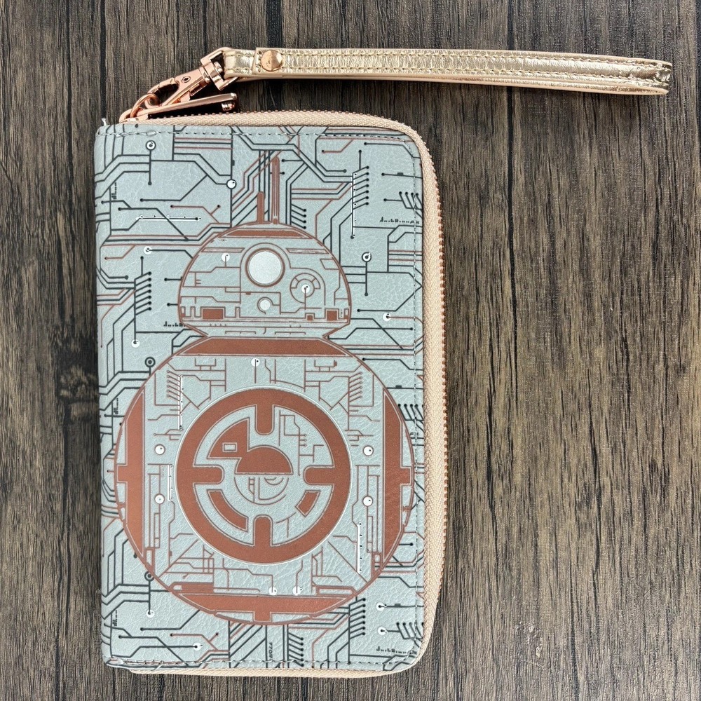 Star Wars Droid Depot Wristlet Wallet Purse BB8 Rose Gold Zipper Disney Parks