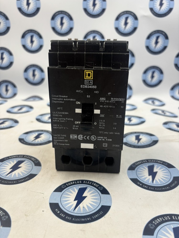 Square D EDB34050 3 Pole 50 Amp Circuit Breaker 480Y 277V Type EDB 50A Schneider