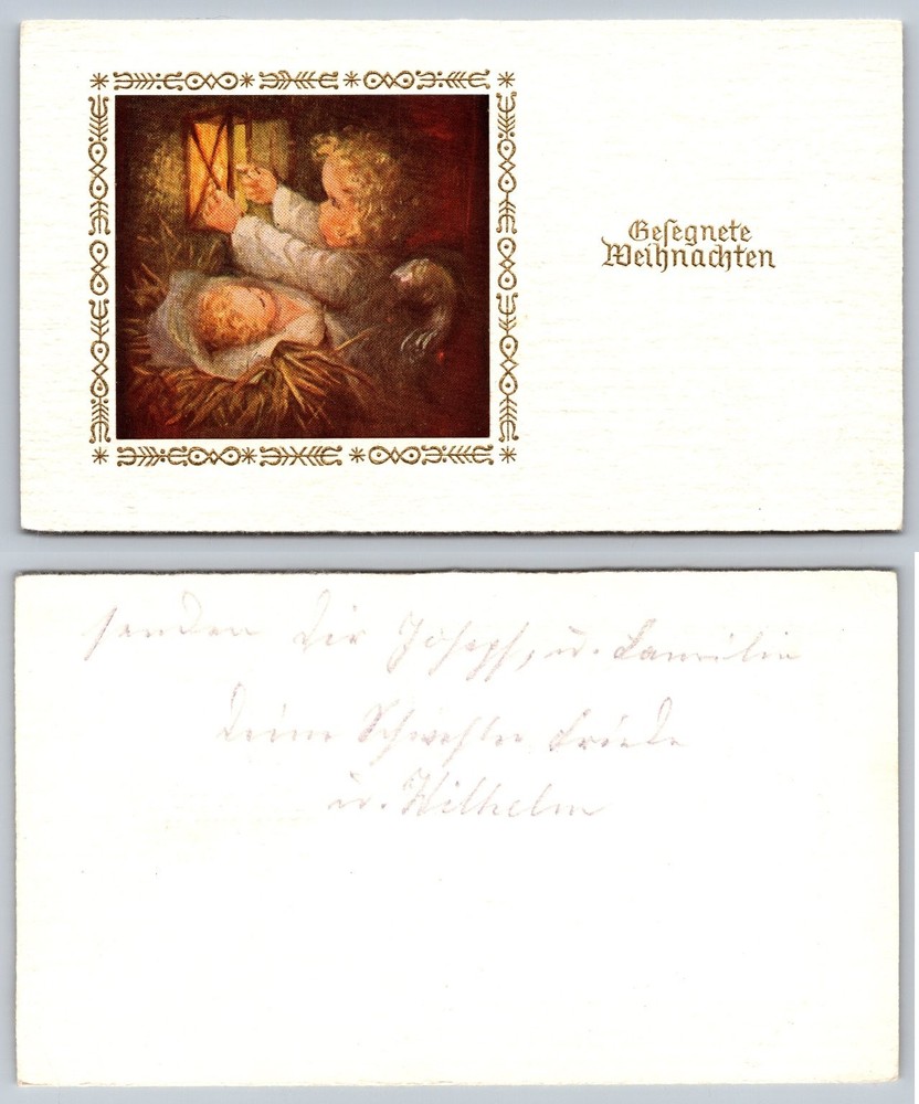 Antique German Christmas Postcard Gesegnete Weihnachten Nativity Scene