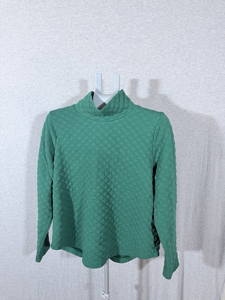 J Crew Teal Green Quilted Mock Neck Sweater Long Sleeve Women’s Size L